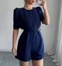 Puff Sleeve Plain Tie-Waist Playsuit