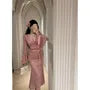 Flared-Sleeve V-Neck Lace Maxi Mermaid Dress