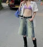 High Waist Washed Wide Leg Denim Shorts