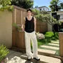 Set: Scoop Neck Plain Sequin Tank Top + Long-Sleeve Shirt