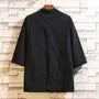 3/4-Sleeve Plain Open Front Linen Jacket