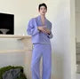 Set: Double Breasted Crop Blazer + Wide Leg Dress Pants