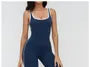 Sleeveless Scoop Neck Contrast Trim Open Back Sports Jumpsuit