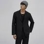 Plain Single-Breasted Blazer / Mid Rise Tapered Dress Pants