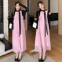 Maternity Sleeveless Tie-Neck Two Tone Midi A-Line Dress / Bolero Cardigan
