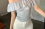 Short-Sleeve Off-The-Shoulder Plain Ruffle Crop Tee