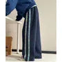Drawstring Waist Plaid Panel Wide Leg Sweatpants