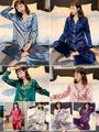 Couple Matching Pajama Set: Long-Sleeve Satin Top + Pants