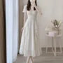 Short Sleeve Square Neck Plain Maxi A-Line Dress