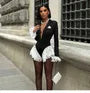 Long-Sleeve Deep V-Neck Two Tone Lace Panel Romper