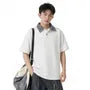 Mock Two-Piece Elbow-Sleeve Plaid Collar Polo Shirt