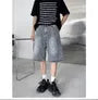 Mid Rise Jacquard Washed Wide Leg Denim Shorts