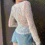 Long Sleeve V-Neck Lace See-Through Crop Light Cardigan