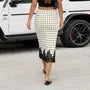 Low Waist Polka Dot Lace Panel Midi Pencil Skirt