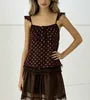 Scoop Neck Tie-Front Polka Dot A-Line Camisole Top