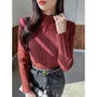 Maternity Long-Sleeve Mock Neck Plain Lettuce Edge Nursing Knit Top