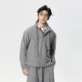 Mock Neck Henley Drawstring Sweater / Mid Rise Wide Leg Pants
