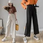 Elastic Waist Plain Cropped Wide Leg Pants
