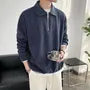 Long-Sleeve Half Zip Plain Polo Shirt