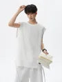 Set: Crew Neck Plain Textured Tank Top + Mid Rise Shorts