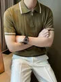 Short-Sleeve Striped Half Zip Ribbed Knit Polo Shirt
