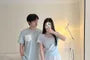 Couple Matching Short-Sleeve Round Neck Pocket Tee / Short-Sleeve Scoop Neck Asymmetrical Tee / High Rise Midi A-Line Skirt