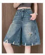 Mid Rise Washed Distressed Wide Leg Jorts
