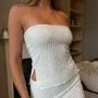 Plain Slit Tube Top / Elastic Waist Midi Pencil Skirt