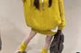 Plain Ribbed Zip Cardigan / Mini Pencil Knit Skirt / Leg Warmers / Set
