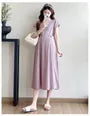 Maternity Cap Sleeve Collared Plain Midi A-Line Shirt Dress