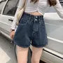 High Waist Washed Slit Wide Leg Denim Shorts