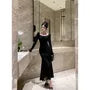 Long-Sleeve Square Neck Lace Maxi Mermaid Dress