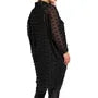 Long-Sleeve V-Neck Dotted Mesh High Low Tunic Blouse