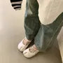 Hidden Wedge Split Toe Plain Faux Leather Mary Jane Mules