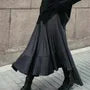 High Waist Asymmetrical Plain Accordion Pleat Midi A-Line Skirt