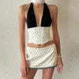 Halter V-Neck Color-Block Dotted Corset Tank Top / Low Rise Mini Pencil Skirt