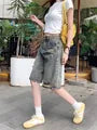 Mid Rise Distressed Wide Leg Jorts