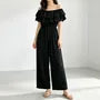 Off-Shoulder Plain Ruffled Wide Leg Jumpsuit