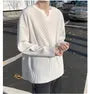 Long-Sleeve Notch Neck Plain Ribbed T-Shirt