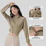 Stand Collar Plain Hood Zip Yoga Jacket