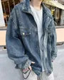 Stand Collar Zip-Up Denim Jacket
