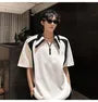 Short Sleeve Two Tone Panel Half Zip Polo Shirt