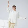 Long-Sleeve Lace Plain Dance Button Blouse