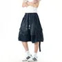 Drawstring Waist Washed Wide Leg Cargo Jorts