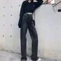 High Rise Washed Straight-Fit Wide-Leg Jeans