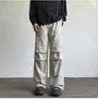 Mid Rise Plain Wide Leg Cargo Pants