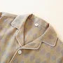 Pajama Set: Short-Sleeve Lapel Collar Argyle Button Top + Lounge Shorts