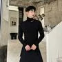 Long-Sleeve Turtleneck Plain Cutout T-Shirt