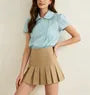 Short Sleeve Doll Collar Striped Button Detail Loose-Fit Blouse