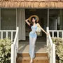 Set: Halter Plain Lace Bikini Top + Ruched Maxi Pencil Skirt